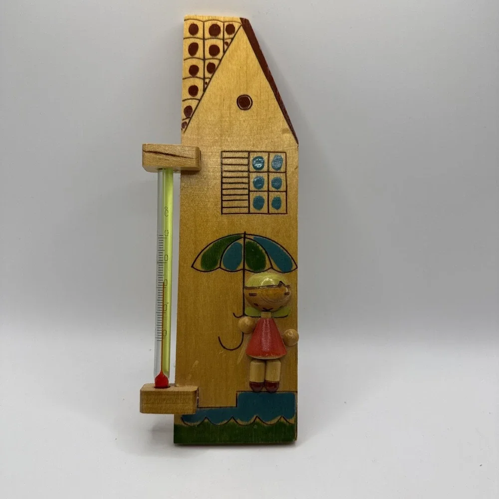 Vintage USSR Soviet Wooden Wall Thermometer Original Glass OTK Souvenir